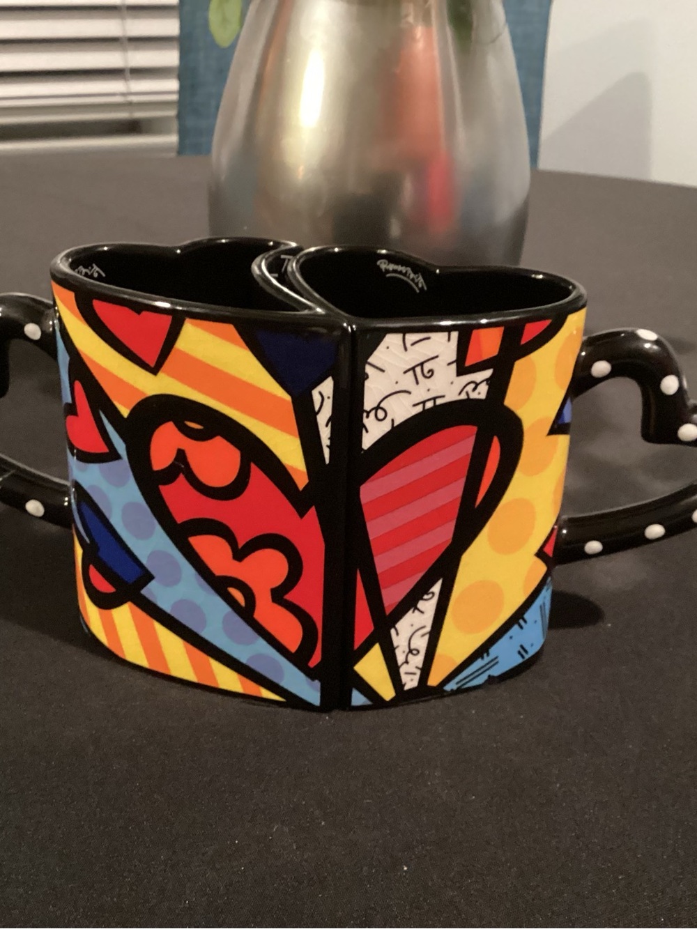 Colorful Heart Ceramic Interlocking Multicolor Pop Art Mugs 12oz.